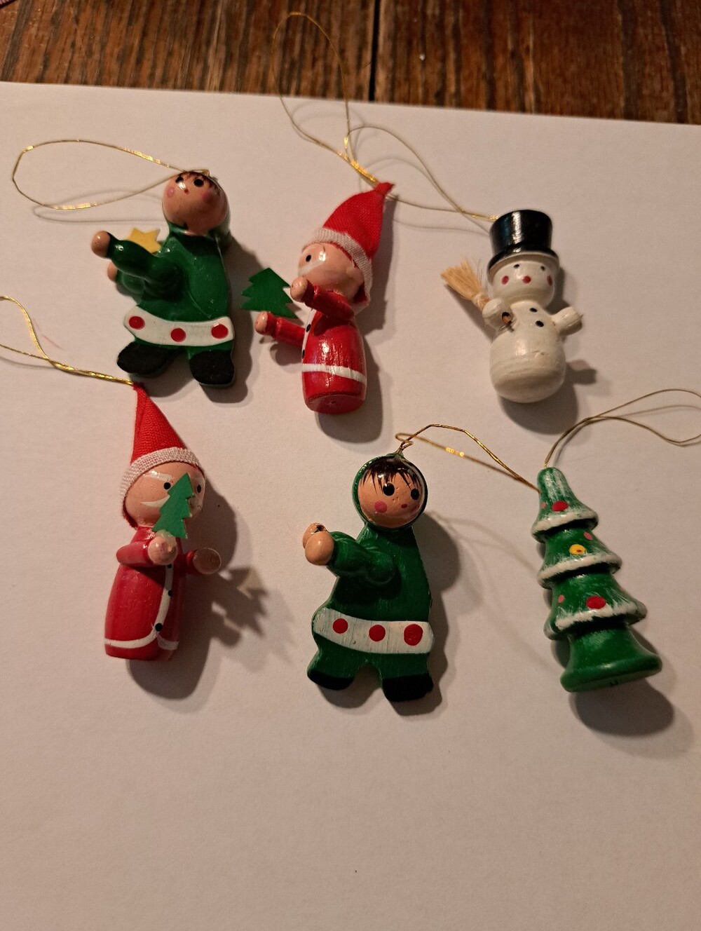 Vintage Wood Christmas Ornaments Lot 6 Hand Painted Wooden Rustic Farmhouse